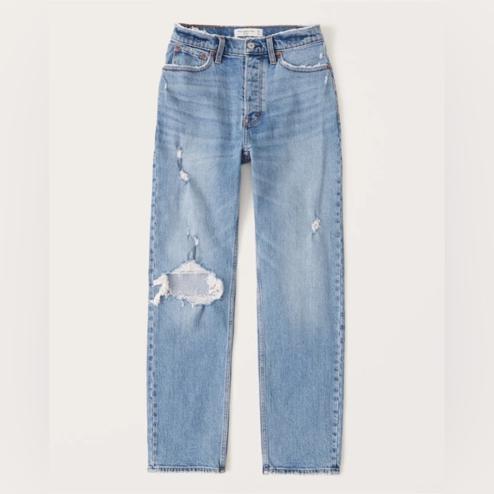 Abercrombie & Fitch High Rise Dad Jean in Light Ripped Wash